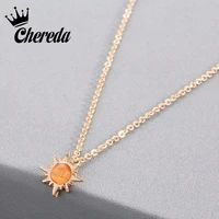 chereda new fashion sunshine necklace pendant sun beam necklaces opal sunburst jewelry for women lady birthday accessories gift