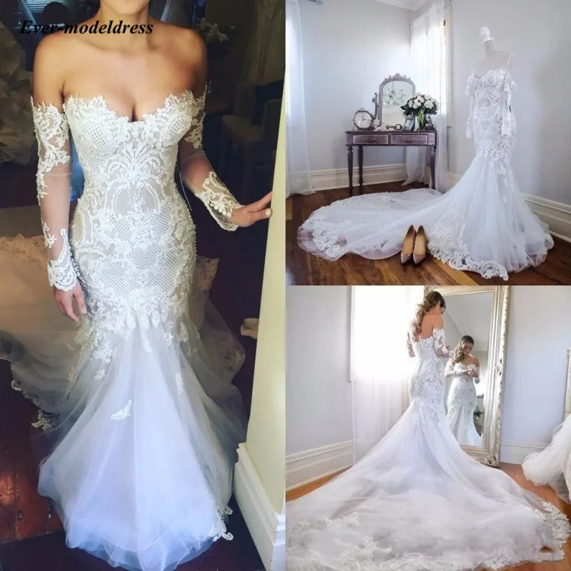 Vestido De Novia кружевные свадебные платья Русалка Милая Съемная одежда с длинным рукавом с длинным шлейфом аппликации; Robe De Mariage - Цвет: same as picture
