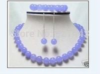 hot sell noble free shipping wholesale exquisite purple bracelet earrings necklace set natural stone jewelry