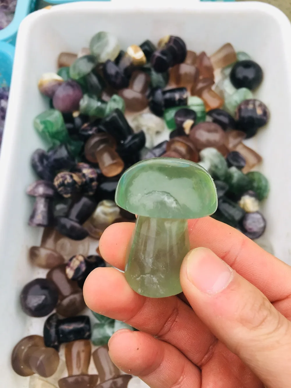 

Natural beautiful fluorite carved into mushrooms