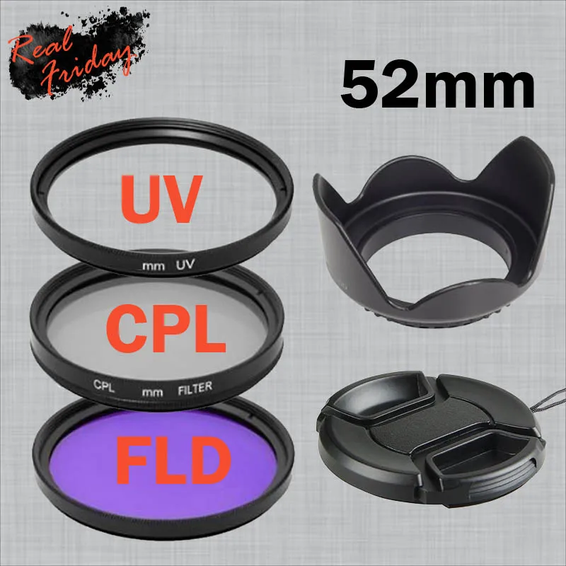 Комплект фильтров 52 мм UV CPL FLD + передняя крышка объектива бленда для с цветком Nikon