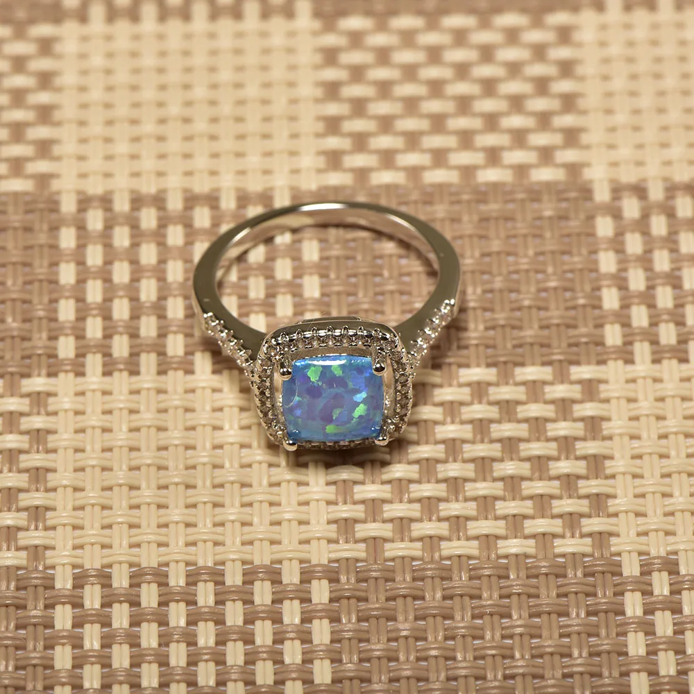 Кольцо из серебра 925 пробы с белым кристаллом и голубым опалом|ring size|ring size 5crystal ring |