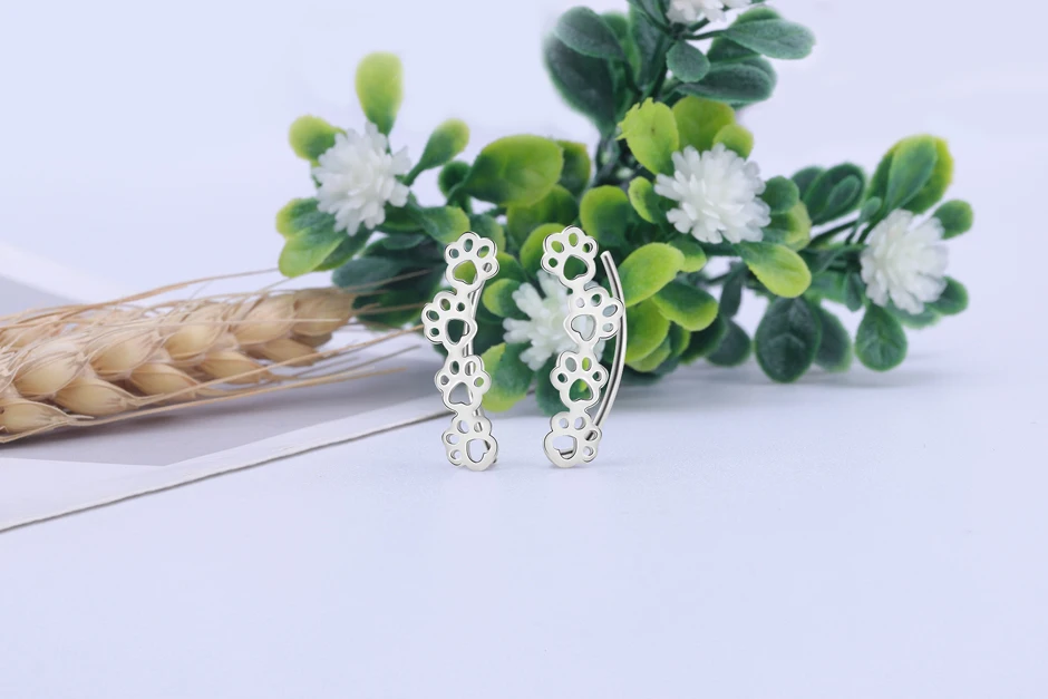 925 Sterling Silver Stud Earrings Fit Original Pandora Cute Paw Trail Cat And Dog Footprints Earring For Women Fashion Jewelry