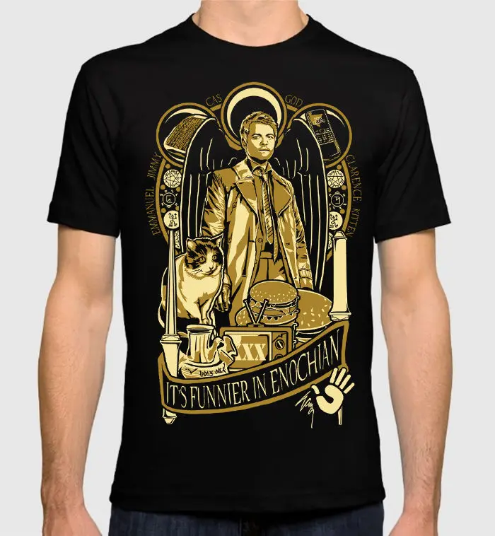 Supernatural Castiel Men's Women's Cotton T-shirt XS-3XL Streetwear Funny Print Clothing Hip-Tope Mans T-Shirt Tops Tees | Мужская