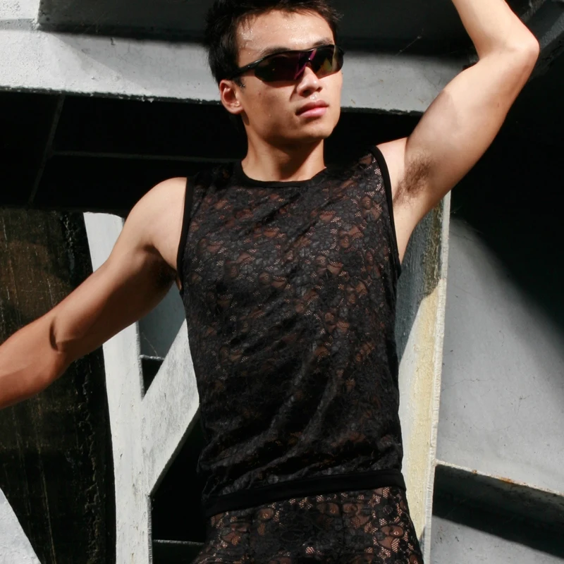 Жилет кружевной костюм мужское нижнее белье сексуальные прозрачные полые