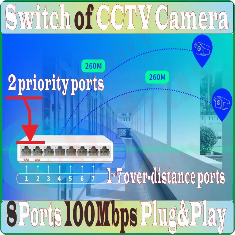 8 портов 100 Мбит/с переключатель данных Plug &amp Play MCS1108M камера NVR сетевой коммутатор