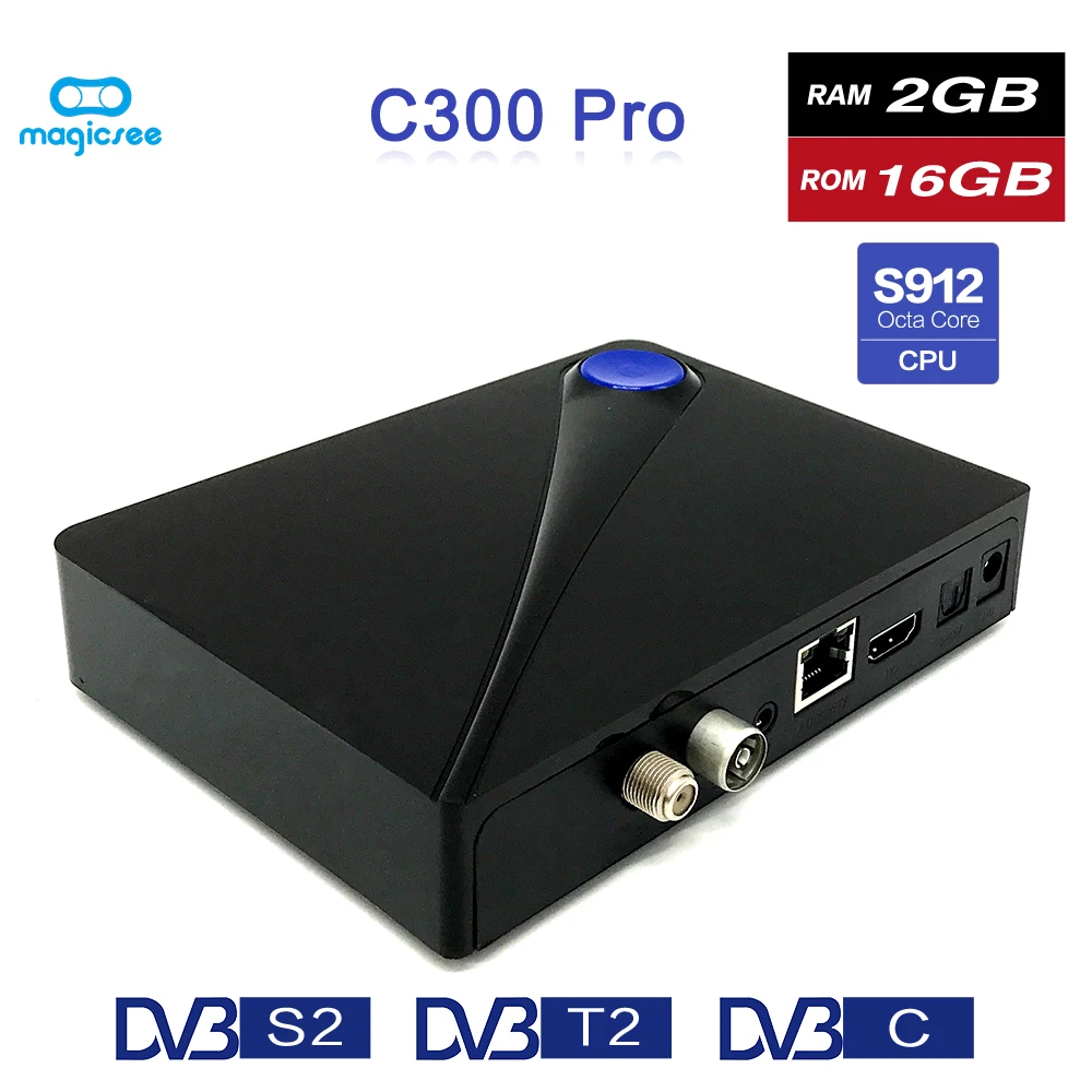 Magicsee C300 Pro Amlogic S912 Восьмиядерный ТВ приставка 2 + 16GB Android 4K Смарт DVB-S2 DVB-T2 кабель 4G WiFi