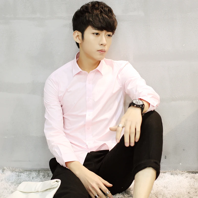 Весна лето мужская мода С Длинным Рукавом Твердые Рубашки Смесь Classic-fit Бизнес