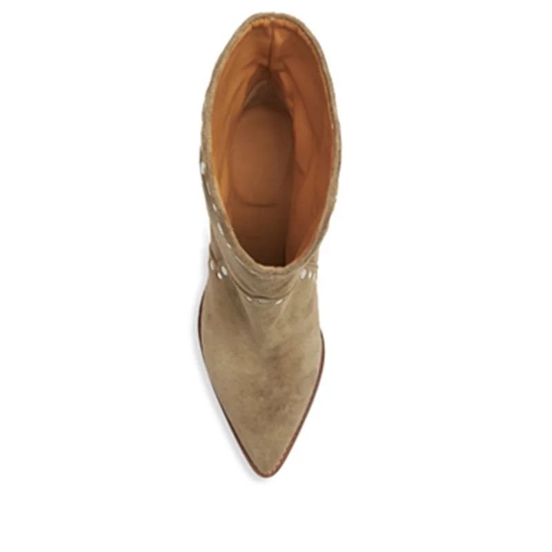 Женские замшевые ботинки с заклепками ковбойские ботильоны на высоком каблуке