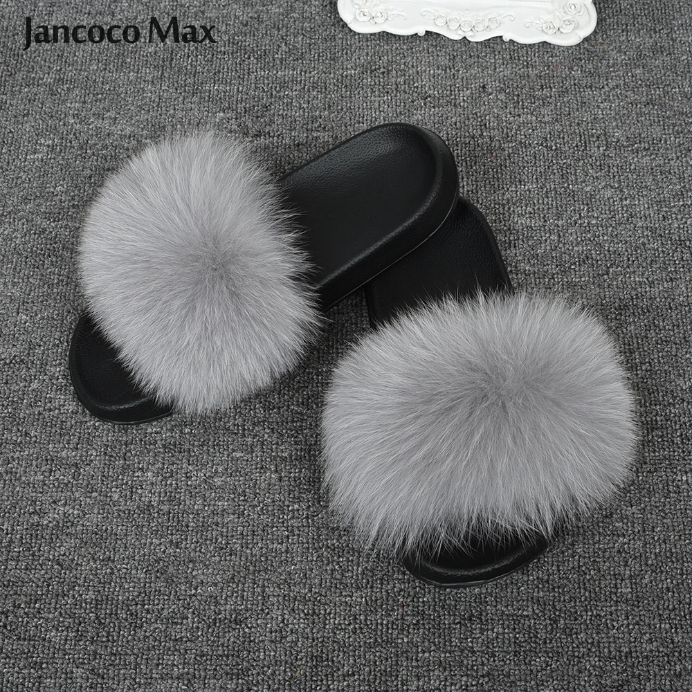 Jancoco Max/модные шлепанцы с натуральным лисьим мехом; женские шлепанцы; летние пляжные сандалии; Вьетнамки с натуральным мехом; S6043
