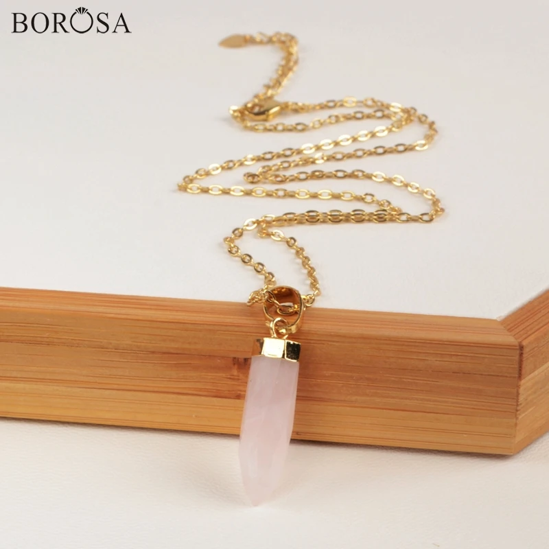 Кулон JUST трендовый розовый КВАРЦЕВЫЙ граненый камень Золотая подвеска в форме