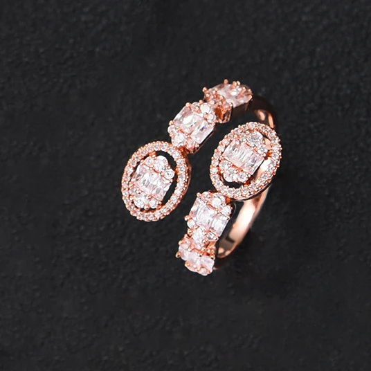 H056A RING Rose Модные подвески роскошный браслет для женщин Свадебные Полный AAA кубический циркон Кристалл CZ Дубай Серебряный Браслет вечерние ювелирные изделия - Окраска металла: H056A RING Rose