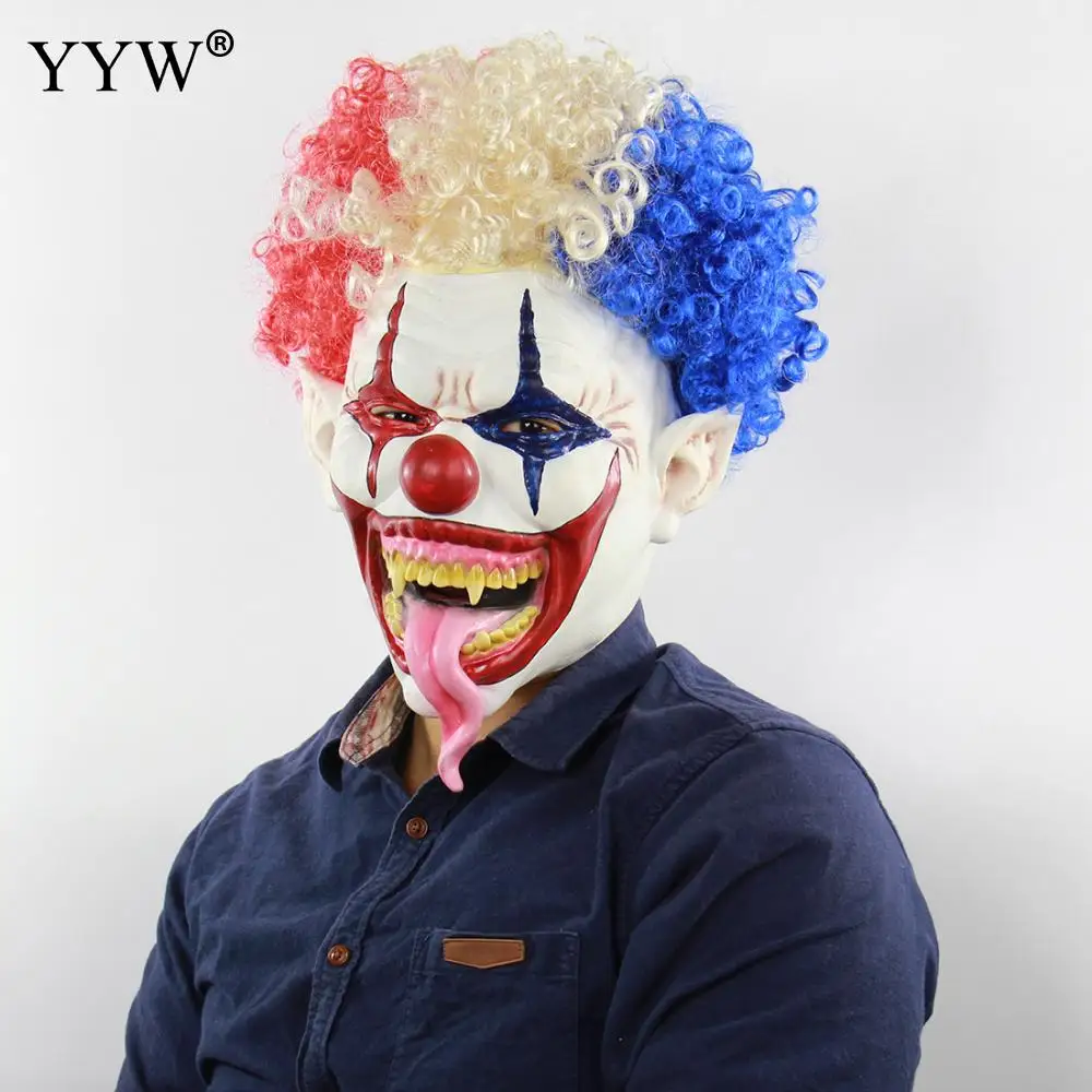 Маска клоуна с париком забавная страшная маска на Хэллоуин резиновые маски для