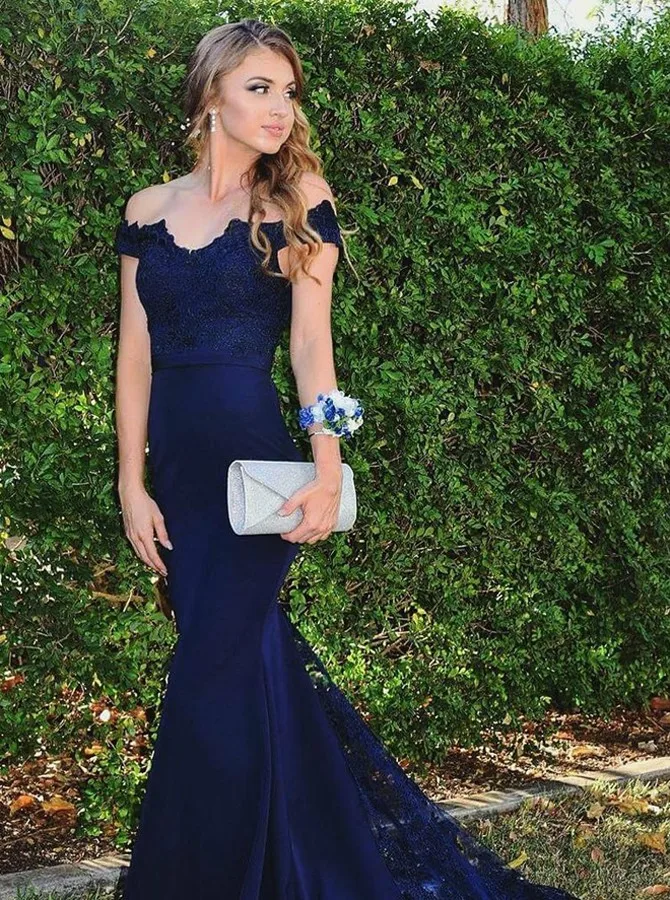 Королевский синий с плеча Русалка вечернее платье 2019 длинный атласный тюлевый