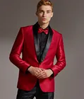 Смокинги для жениха, блестящие красные смокинги для жениха, мужские костюмы на заказ, шаль, черный отворот, Лучший человек, костюм из 2 предметов (пиджак + брюки + галстук) C574