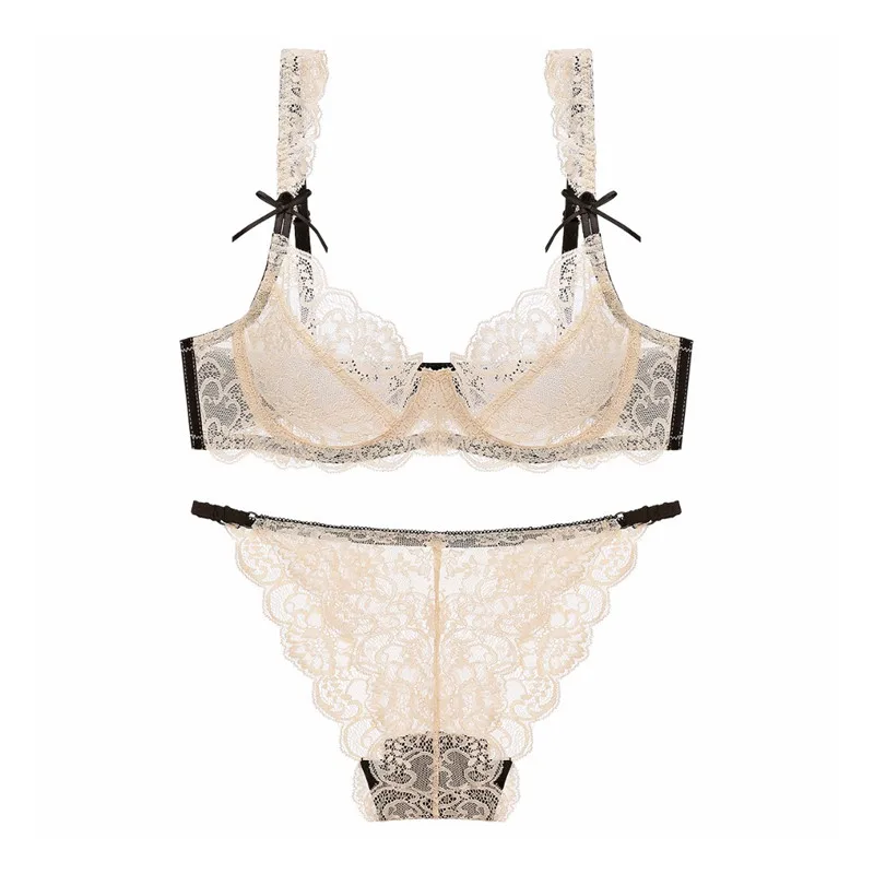 Varsbaby 3 Sets/Lot Plus Size Cup Lingerie Ultra-Thin Transparent Bra Sets