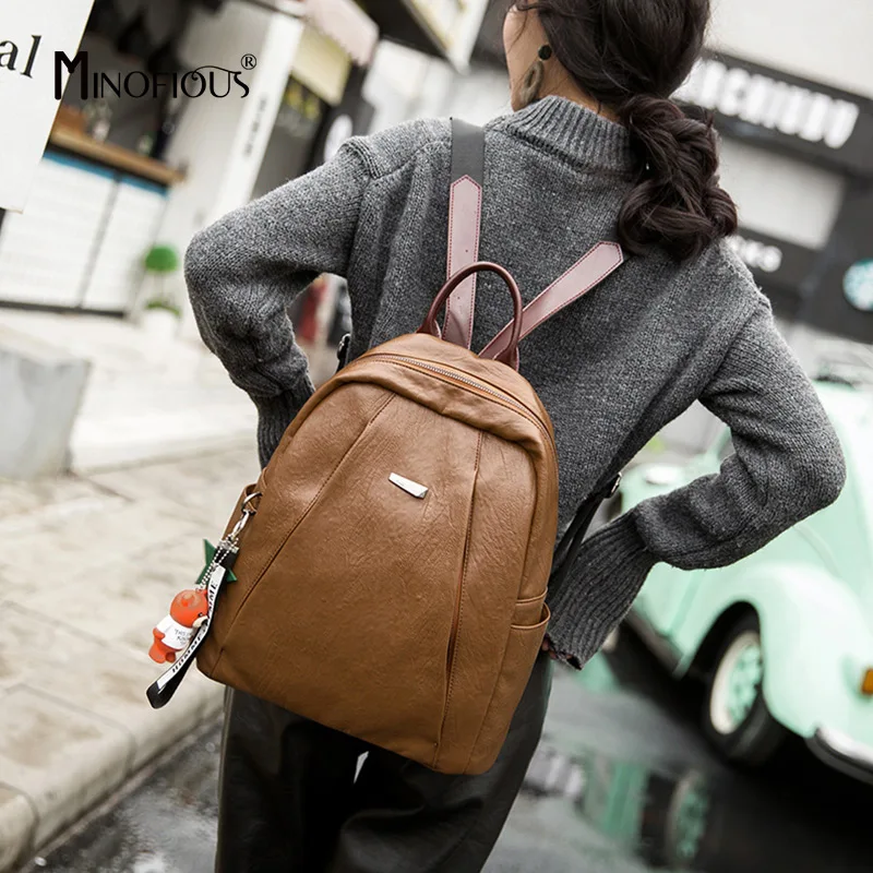 

MINOFIOUS Women Genuine Leather Fashion Backpack Multifunction Back Bag Solid Simple School Bags New Large Capacity Backpacks