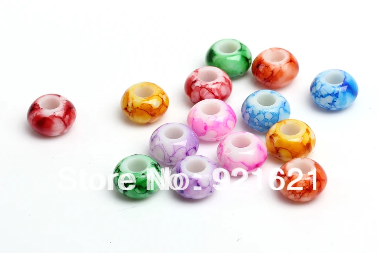 Бусины с большим отверстием, штампованные, цветные, 14х8 мм, подходят для браслета, акриловые, для создания ювелирных изделий, 100 шт/лот, D0289.