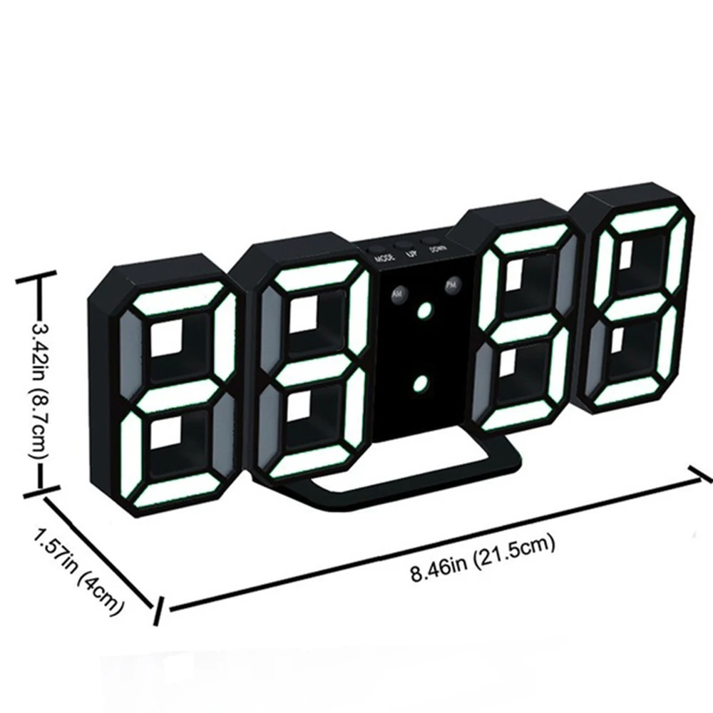 Black with White 3D большой светодиодный настенные часы Цифровые часы с датой Цельсия ночник Дисплей настольные часы будильник из гостиной D30 - Цвет: Black with White