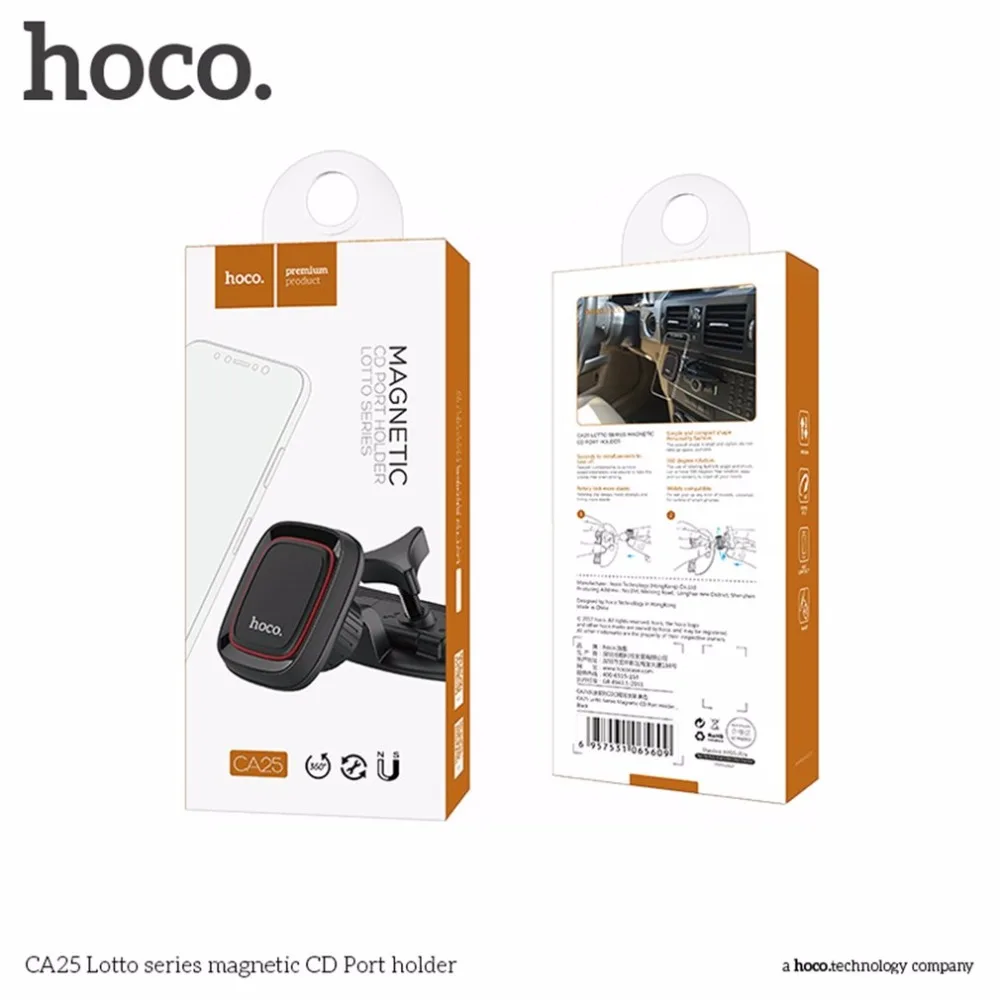 HOCO Универсальный Магнитный слот CD автомобильный держатель для телефона с поворотом на 360 градусов для планшетов, телефонов, подставка, подходит для iPhone