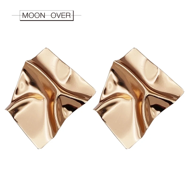 MOON OVER Pleat Simple Exaggerated Metal Earrings Irregular Independent Design Big Stud Earring High Quality Temperament Jewelry | Украшения