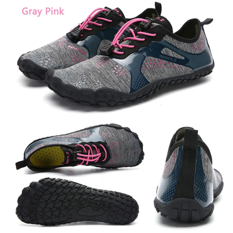 Grey Pink Летняя обувь для воды мужские пляжные сандалии Женская быстросохнущая река море тапочки дайвинг носки для купания - Цвет: Grey Pink