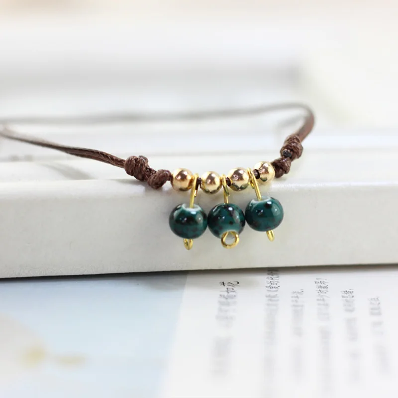 Керамический бисер смешанный цвет камень ножной браслет кофе плетение веревки