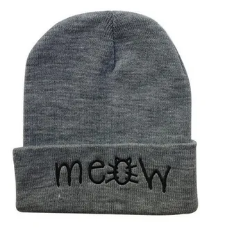 Korean Fashion Apparel Accessories Skullies Beanies Winter Warm Cap MEOW Letters Embroidery Man Women Hats Knitted 4 Colors 4