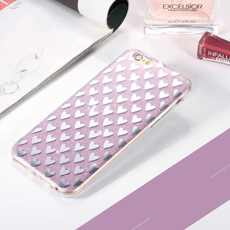 New Bling Gold Pink Love Heart Phone Case TPU Glitter for iphone7 8plus 6s 6Plus iphoneX Silicon Back Skin Cover |