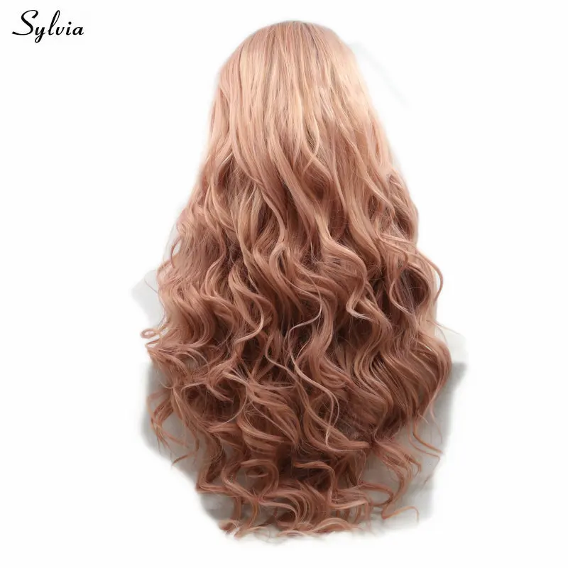 Sylvia Synthetic Wigs Lace Front Glueless Heat Resistant Fiber Brown Ombre Rose Gold Natural Hairline Long Soft Body Wave | Шиньоны и