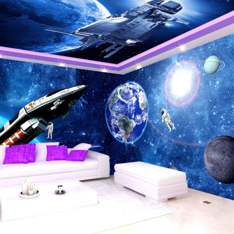 

Modern Universe 3D Outer SpaceRemovable Home Decor Children Room Starry Sky Planet Wallpaper Cartoon Mural