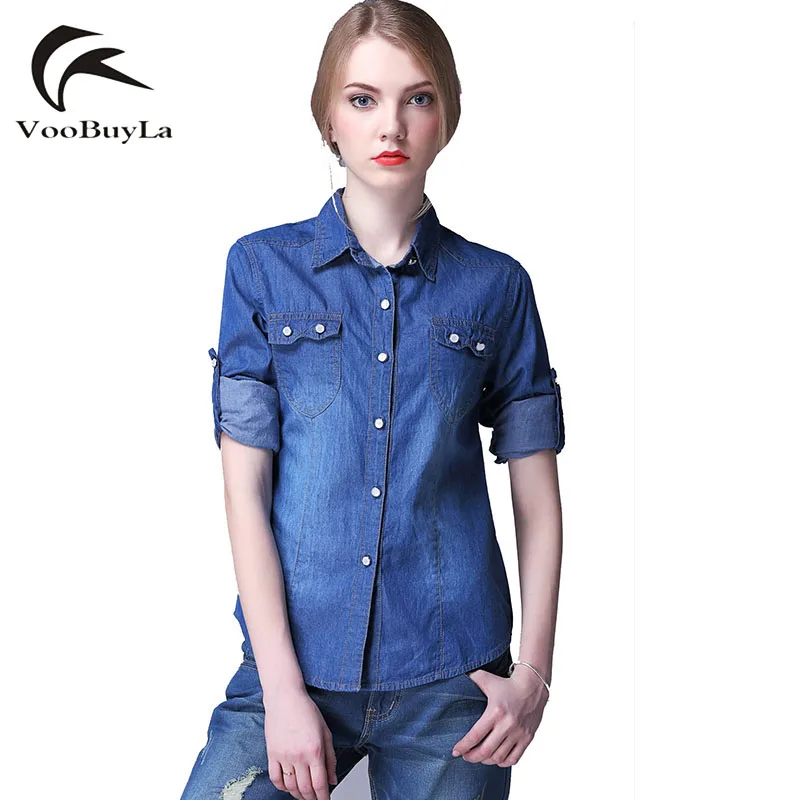 Модная Джинсовая рубашка VooBuyLa большого размера 4XL 5XL 6XL женская блузка с длинным