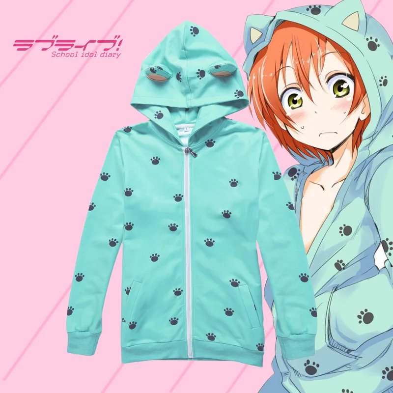 

Аниме Lovelive! Женский костюм для косплея Love live School Idol Diary Rin Hoshizora, куртка «лапки» с кошачьими ушками, женские толстовки, верхняя одежда, пальто