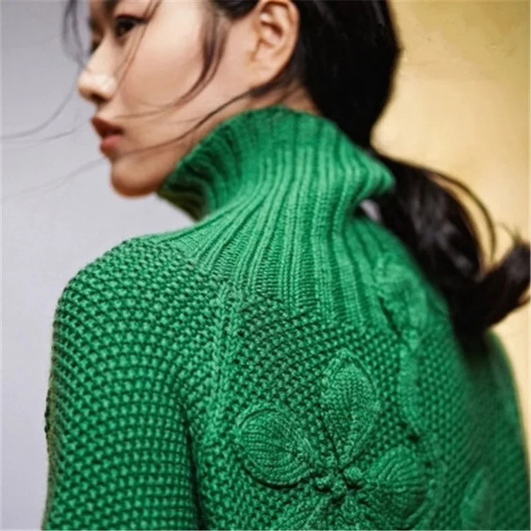 100% hand made pure merino wool thick knit women fashion long sweater dress high neck 7color retail wholesale customized | Женская