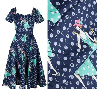 

YY DIY Pretty Brand 50x140cm Navy Blue & Light Green Modern Lady Printed 100% Cotton Fabric
