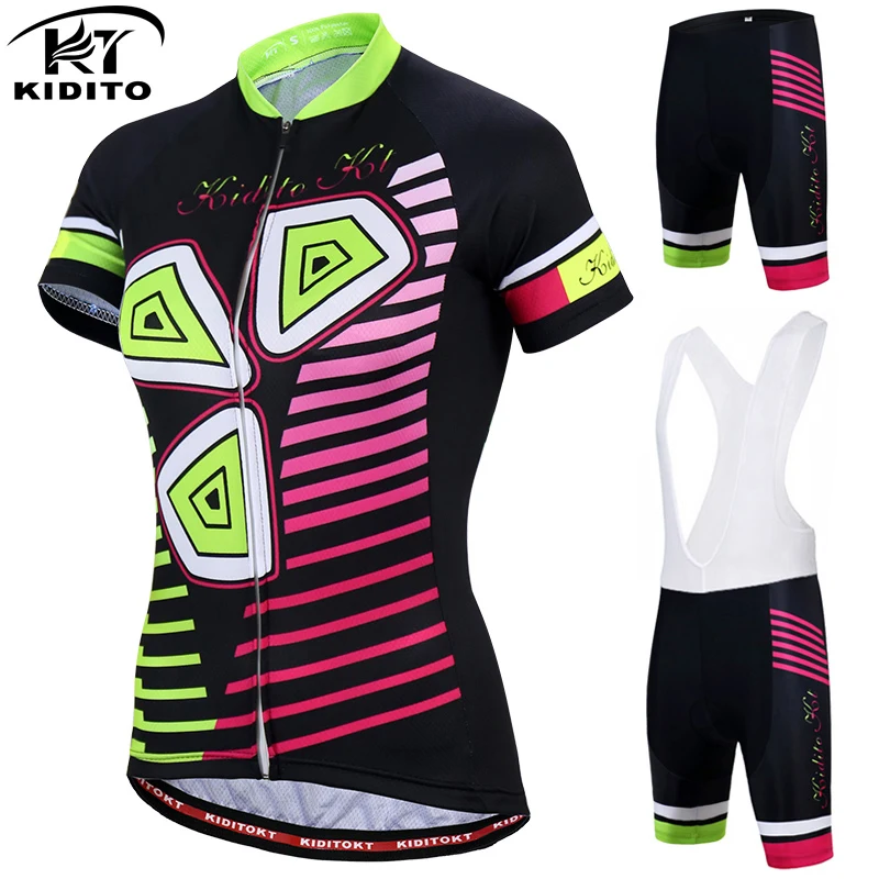 

KIDITOKT 2021 Women's Cycling Jersey Set Summer Anti-UV Cycling Bicycle Clothing Quick-Dry Mountain Bike Clothes Cycling Set