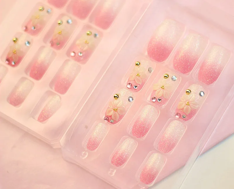 Женские Накладные ногти 24 шт./компл. французские свадебные цветы искусственные