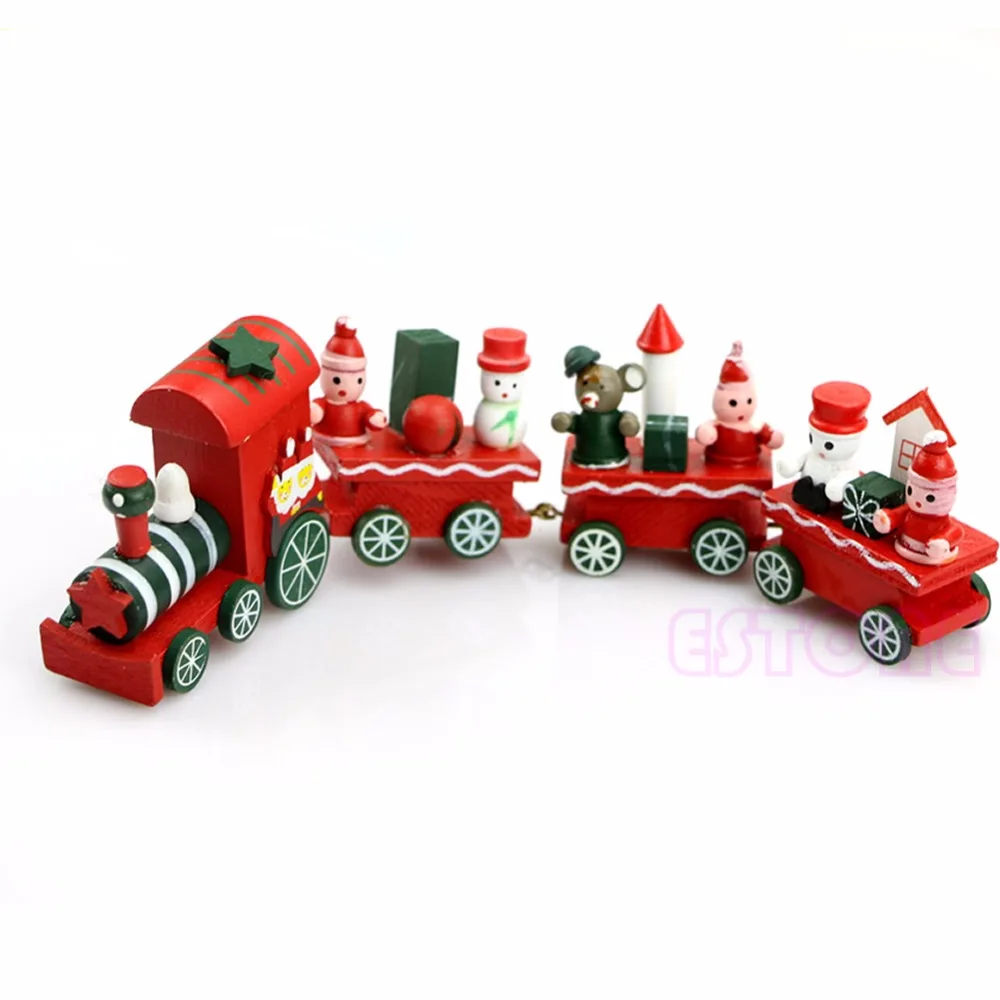

Charming Lovely 4 Piece Wooden Christmas Santa Tree Train Toy for Kids
