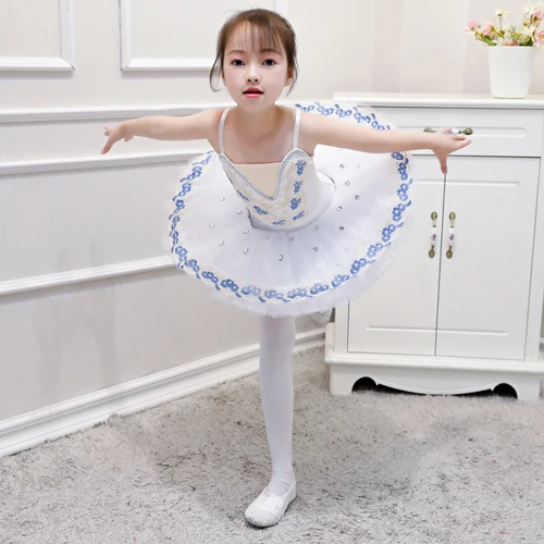 white with blue Ребенок одежда для бальных танцев для сцены для девочек «Лебединое озеро» балетная пачка танцевальная одежда для детей вечерние Детские Ballerine танцевальный костюм для выступлений - Цвет: white with blue