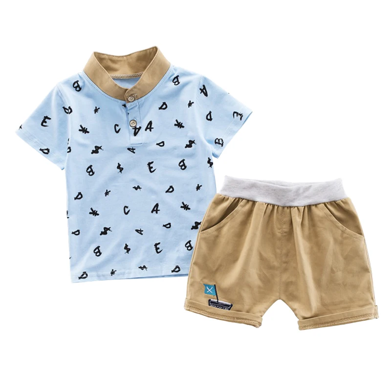 Children Clothing Set Baby Boys Casual Outfits Suit Letter Print Tops Shirt+Shorts Pants Kids Clothes 0-4T |