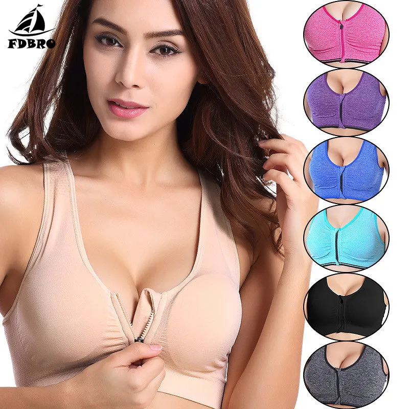 FDBRO Running Jogging Fitness Yoga Bra Breathable Shockproof Zipper Sports Women Sport S-XL One Piece Full Cup Push Up | Спорт и