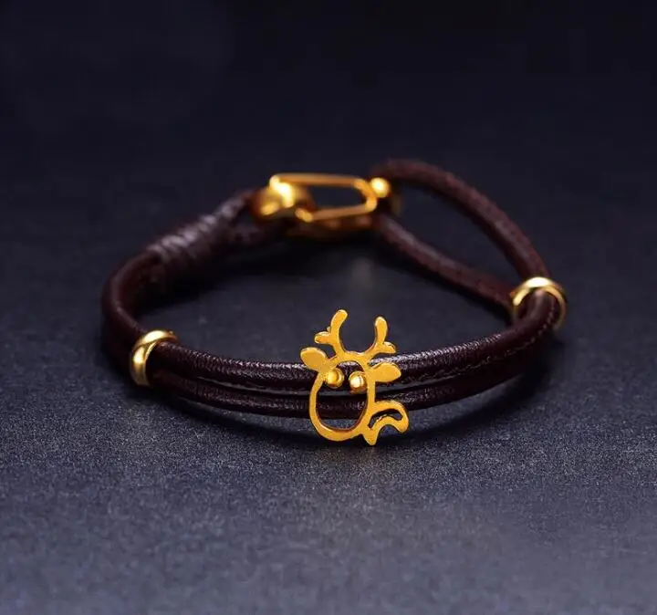 

Fashion Authentic 24K Yellow Gold Deer Leather Bracelet 1.19g