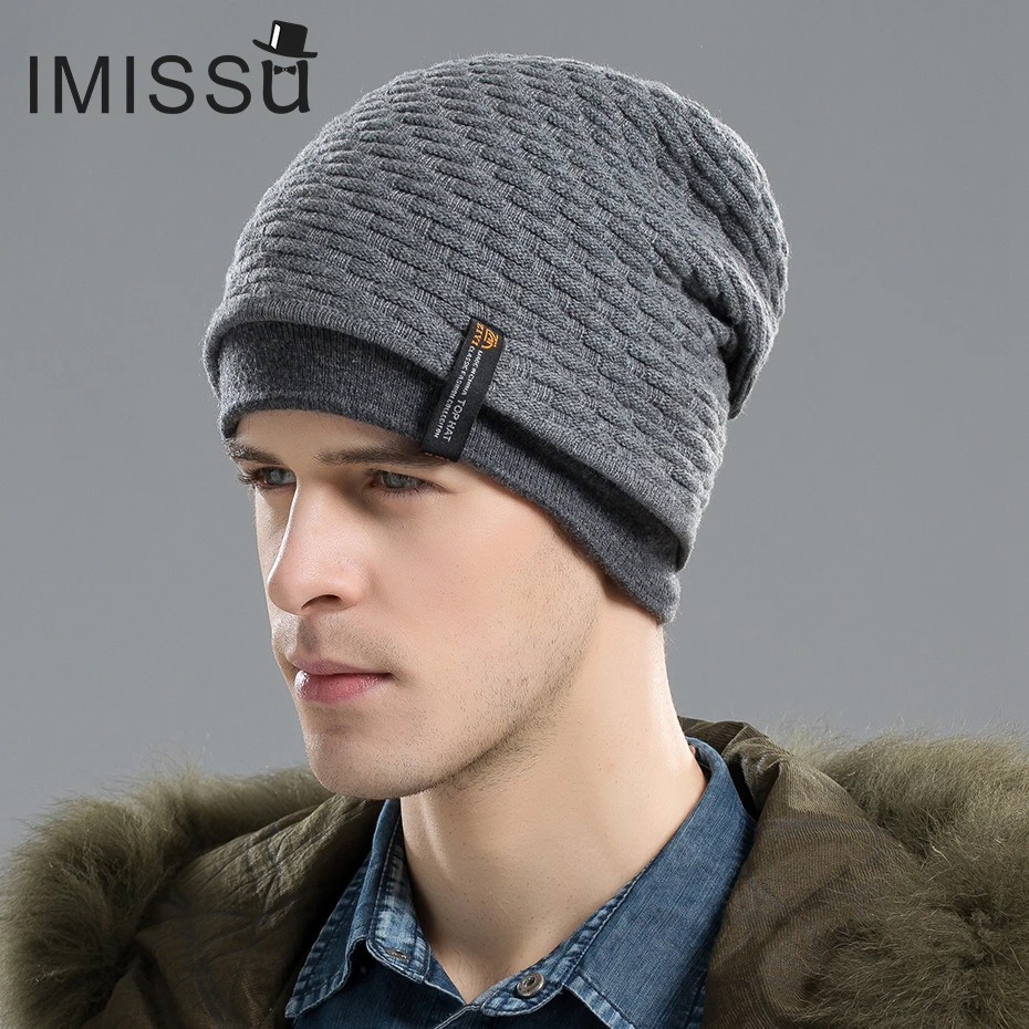 

IMISSU 2017 Brand new Men's Winter Hat Boys Winter Hats Knitted Wool Beanie Cap Fashion Casual Caps Solid Colors Hats for Men