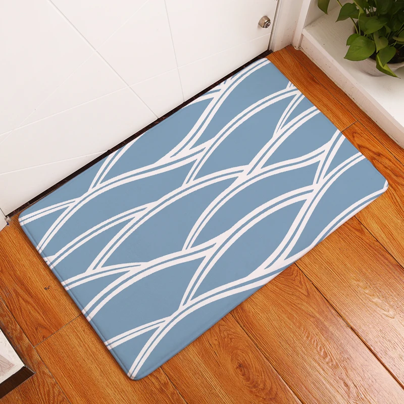 Flannel Entrance Home Anti Skid Blue Floral Wave Decorative Pattern Carpets Light Thin Soft Water Absorption Bedroom Mats | Дом и сад