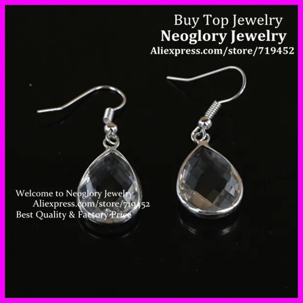 

10PCS Teardrop Crystal Earrings, Clear Faceted Crystal Quartz Dangle Earrings, Silver Bezel Earrings for Christmas gift