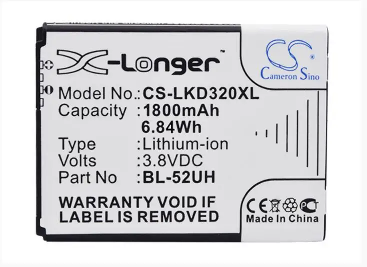 

Cameron Sino 1800mAh battery for LG D280 D280N D285 D320 D325 D329 Escape 2 H420 H440N Ultimate 2 ULTIMATE II VS450 BL-52UH