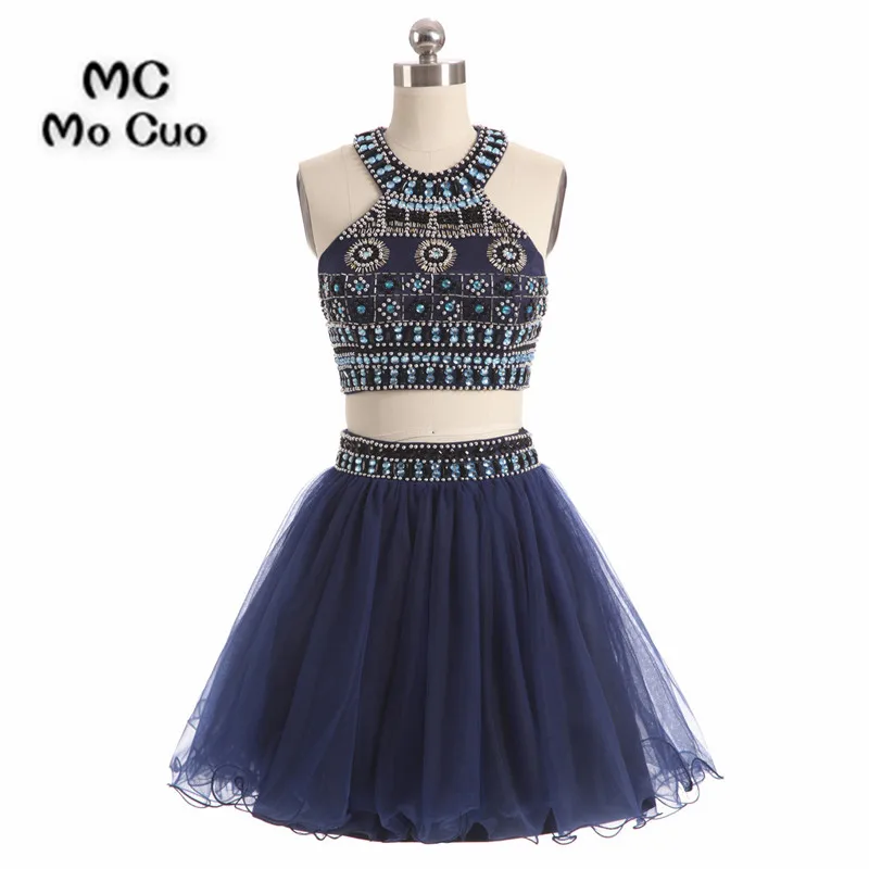 Платье для выпускного бала модное темно синее с кристаллами и бусинами|homecoming dresses