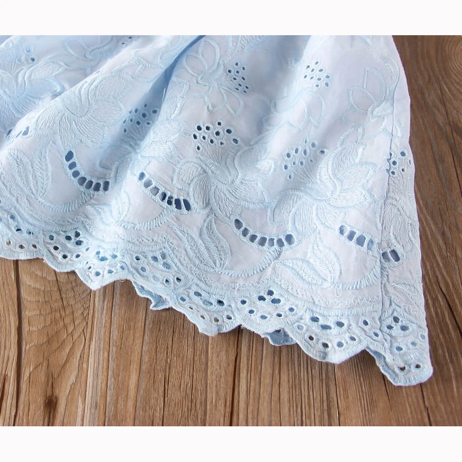 Hurave baby Girl ruffles drawstring bow clothes Children embroidery sleeveless dresses Kids Clothes crew neck dress | Детская одежда и