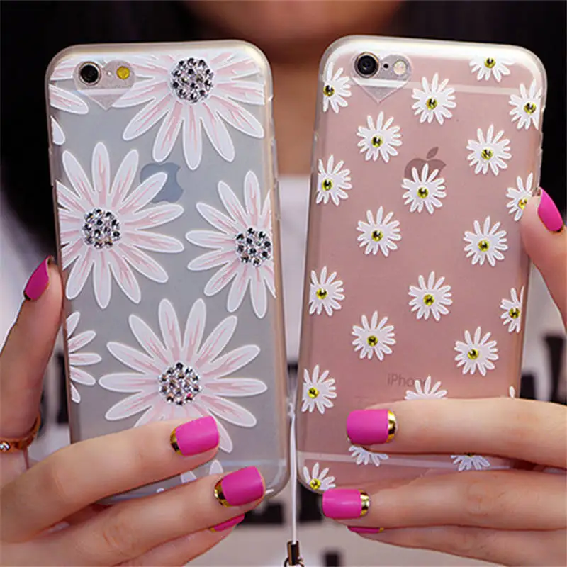 Small Fresh Sun Flower For Iphone 6 6S 7 Plus With Rhinestone Lanyard All Inclusive Phone Case |
