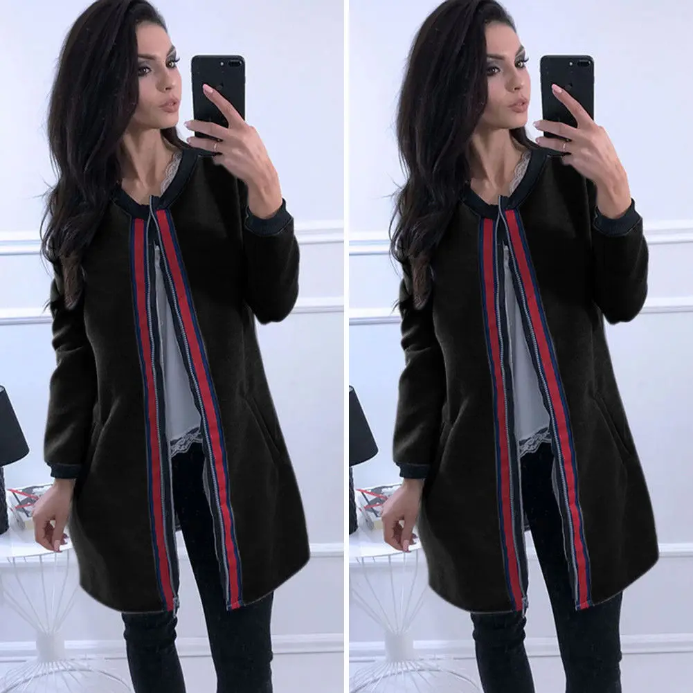 

Jackets 2018 New Brand Autumn Winter Women Jacket With Pockets Long Sleeve Solid Zipper Coat Slim Fit
